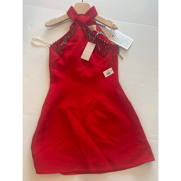Christopher Kane Crystal-Embellished Crepe Mini Dress Red Size 4 NWT $1,695 - Picture 3 of 7